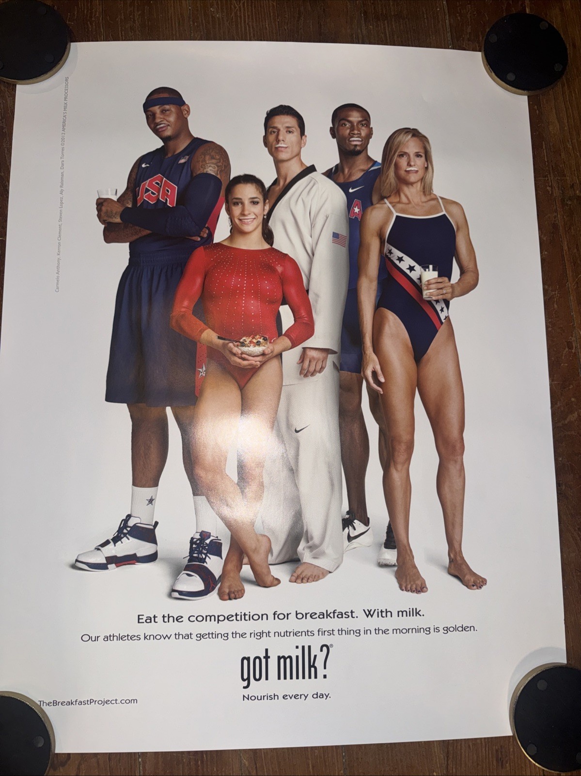 Carmelo Anthony / Aly Raisman / Steven Lopez / Kerron Clement / Dara Torres — “Breakfast Project” 19×25 poster