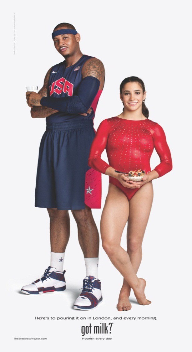 Carmelo Anthony and Aly Raisman — “Here’s to pouring it on in London, and every morning.”