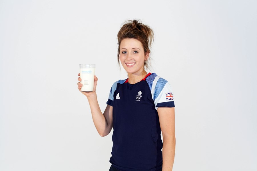 Jade Jones in a Team GB shirt holding a glass of milk