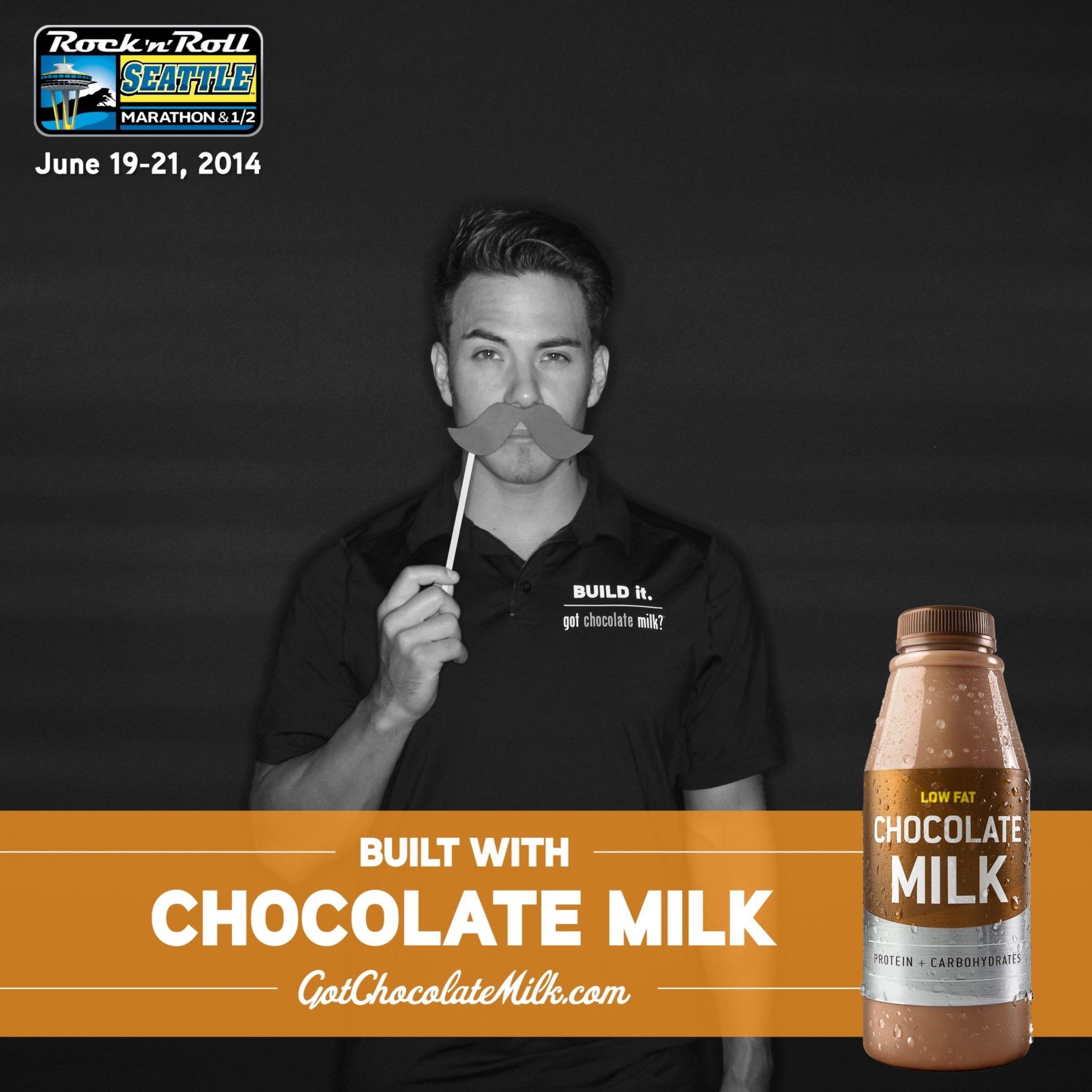 Built With Chocolate Milk — Rock ’n’ Roll Seattle Marathon mustache-on-a-stick promo