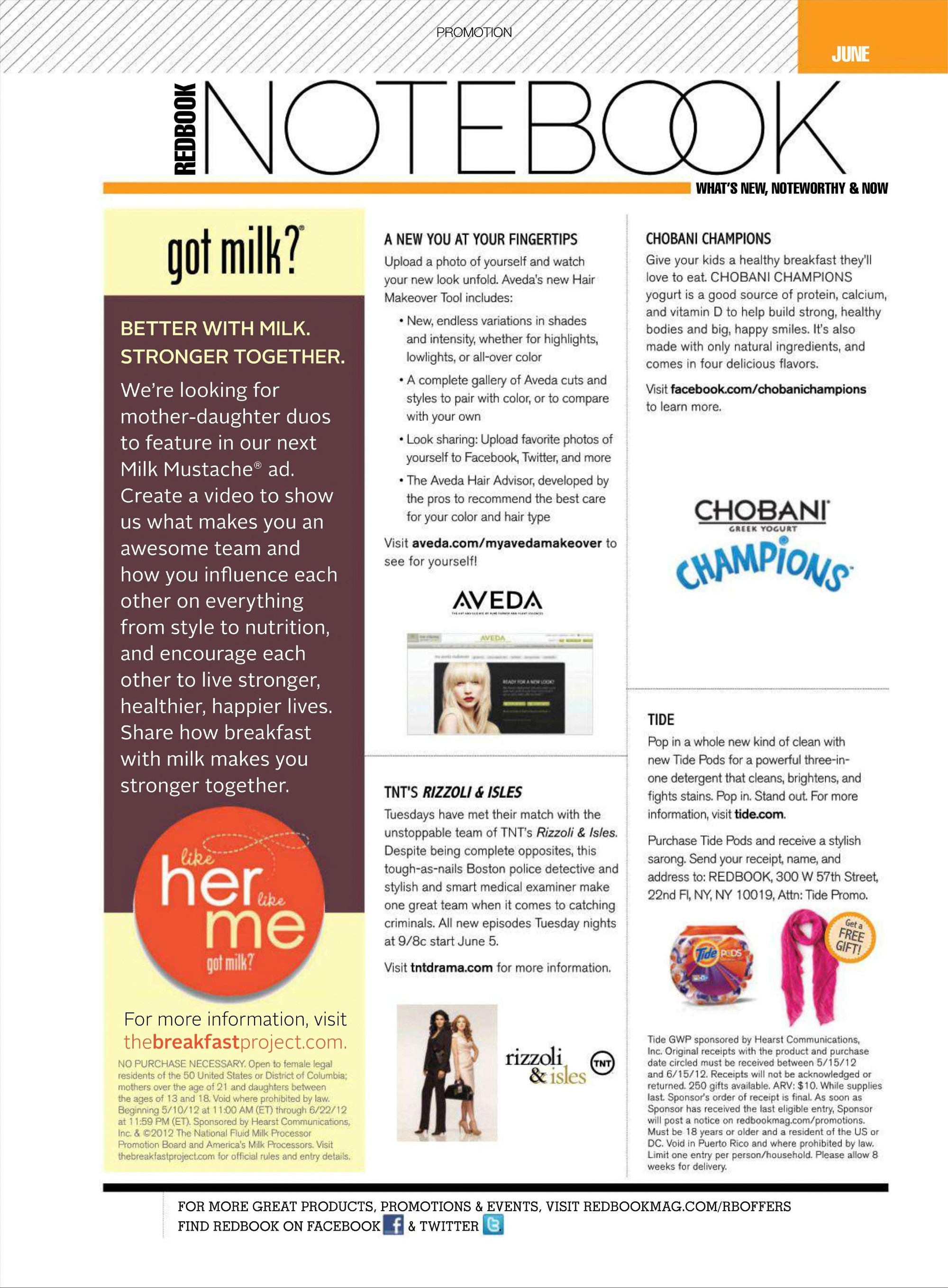 Redbook “Notebook” promotions page — got milk? block “Better with milk. Stronger together.” (2012)