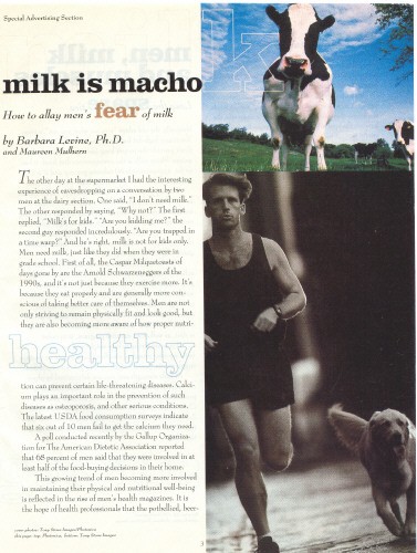 “milk is macho”: a special-advertising-section page that may be an inside page of this section