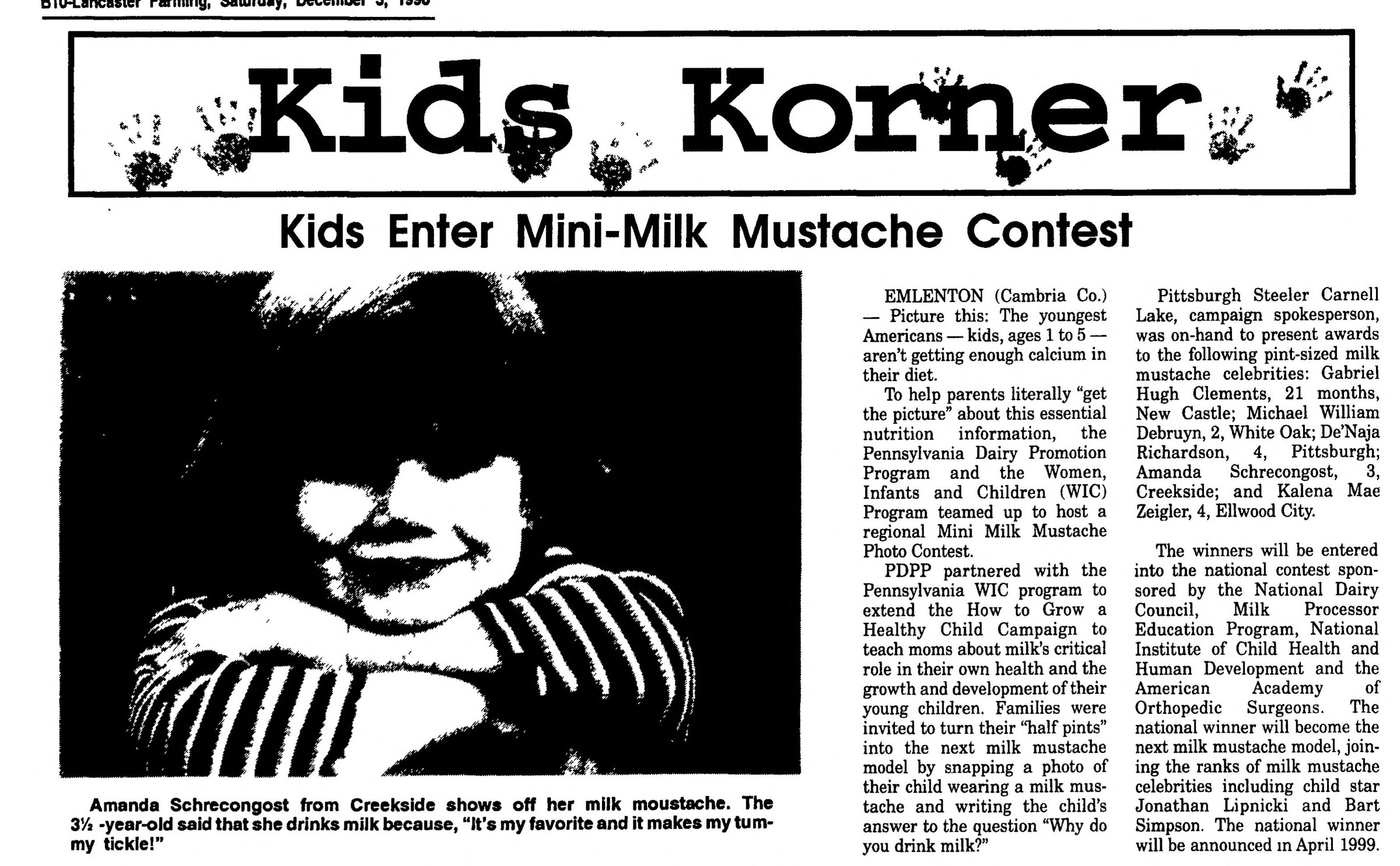“Kids Enter Mini-Milk Mustache Contest” (Lancaster Farming)