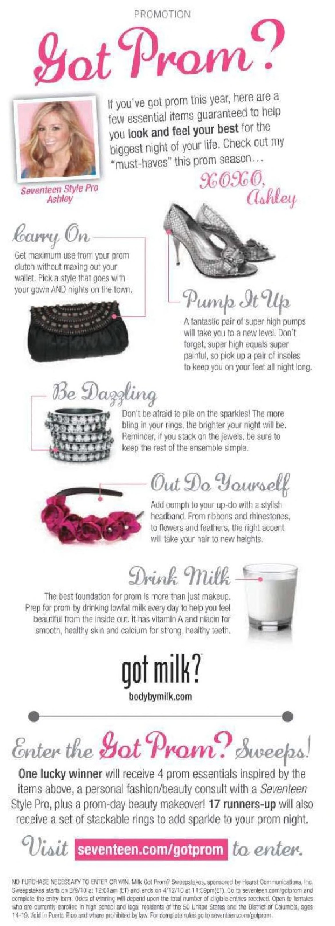 “Got Prom?” — Seventeen sweepstakes column with got milk? (2010)