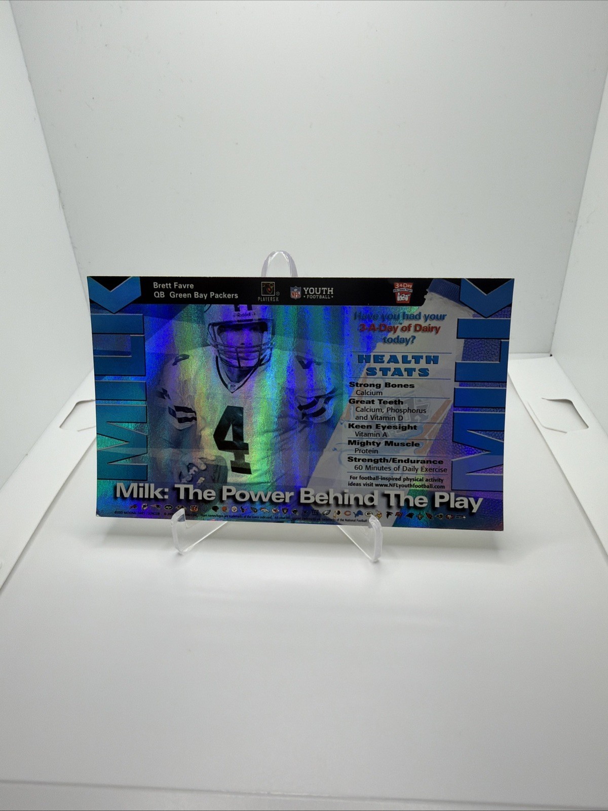 Brett Favre “Milk: The Power Behind The Play” lenticular card (NFL Youth Football / 3-A-Day)