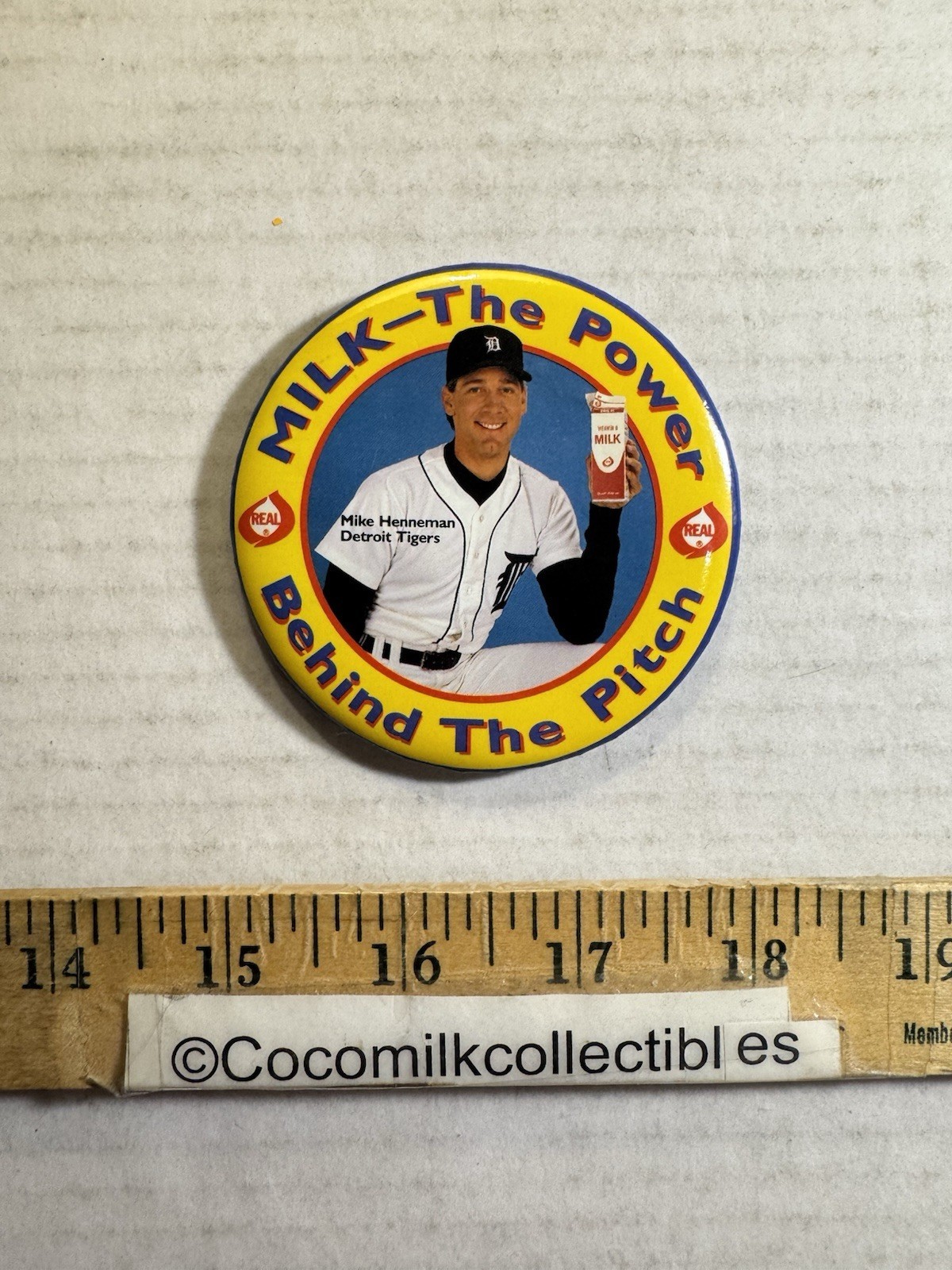 Mike Henneman “Milk–The Power Behind The Pitch” button (Detroit Tigers)