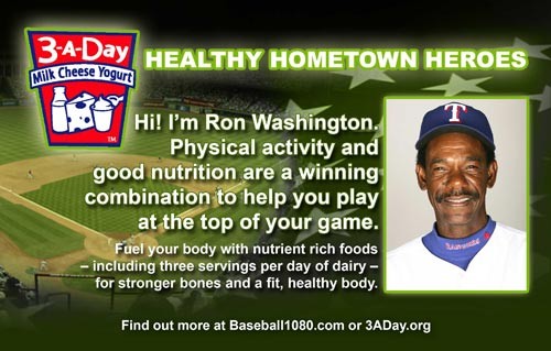 Ron Washington “Healthy Hometown Heroes” 3-A-Day web graphic (Texas Rangers)