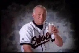 Television still: Ripken raising a glass of milk (267 px storyboard frame)