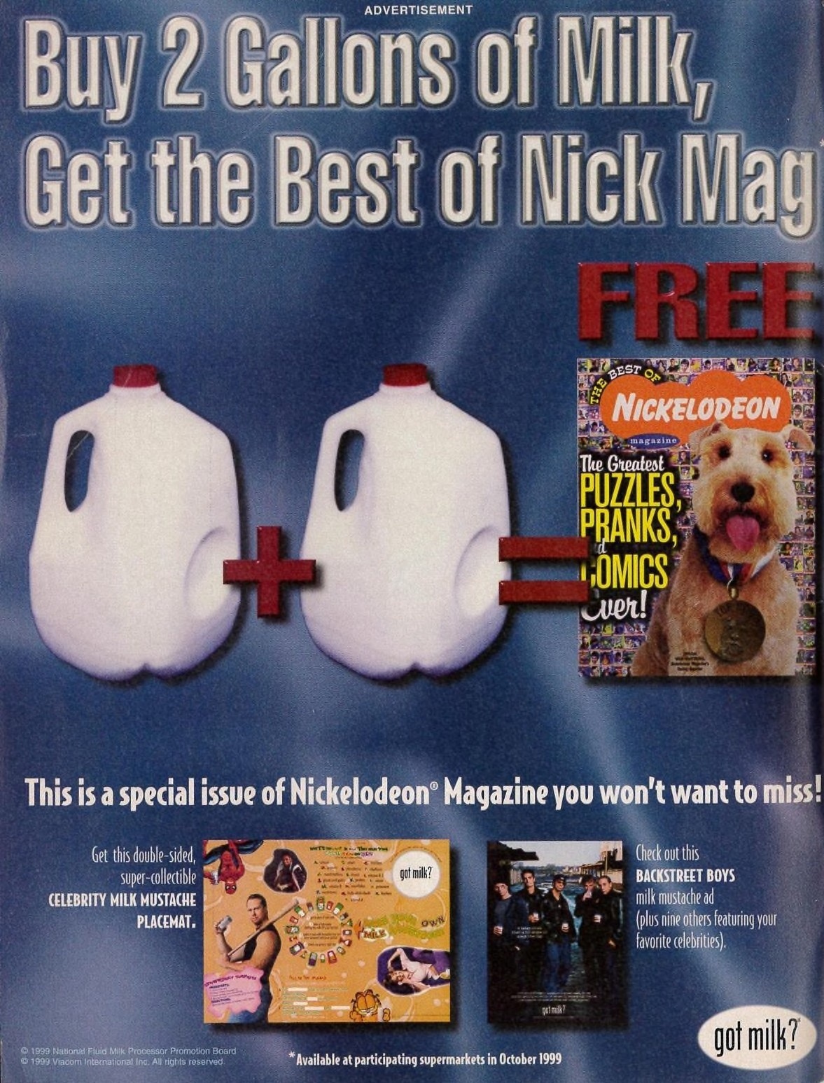 Buy 2 Gallons of Milk, Get the Best of Nick Mag FREE — Best of Milk Nickelodeon Magazine preview (Oct 1999)