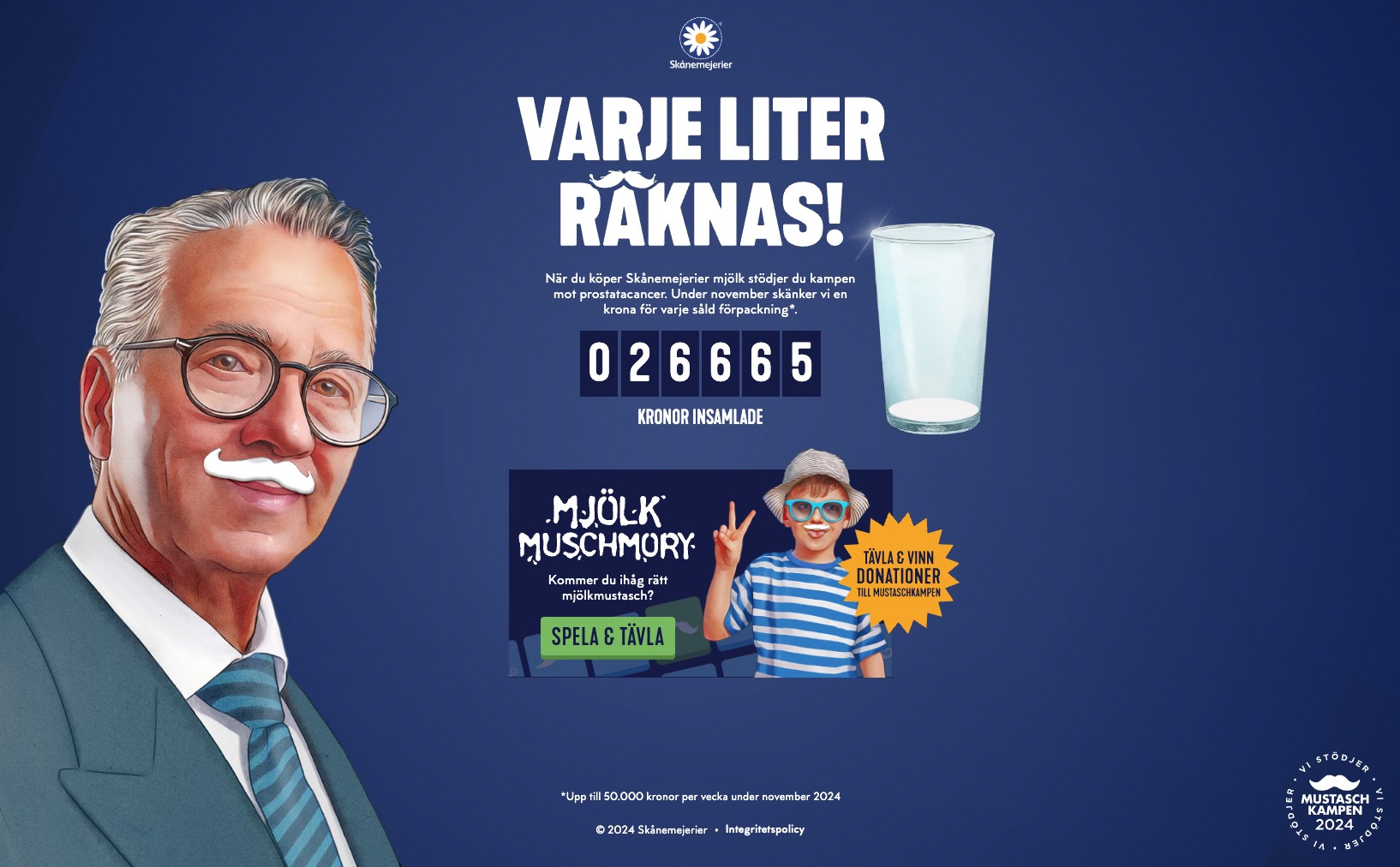 Skånemejerier — “Varje liter räknas!” Mustaschkampen 2024 campaign page (Sweden)