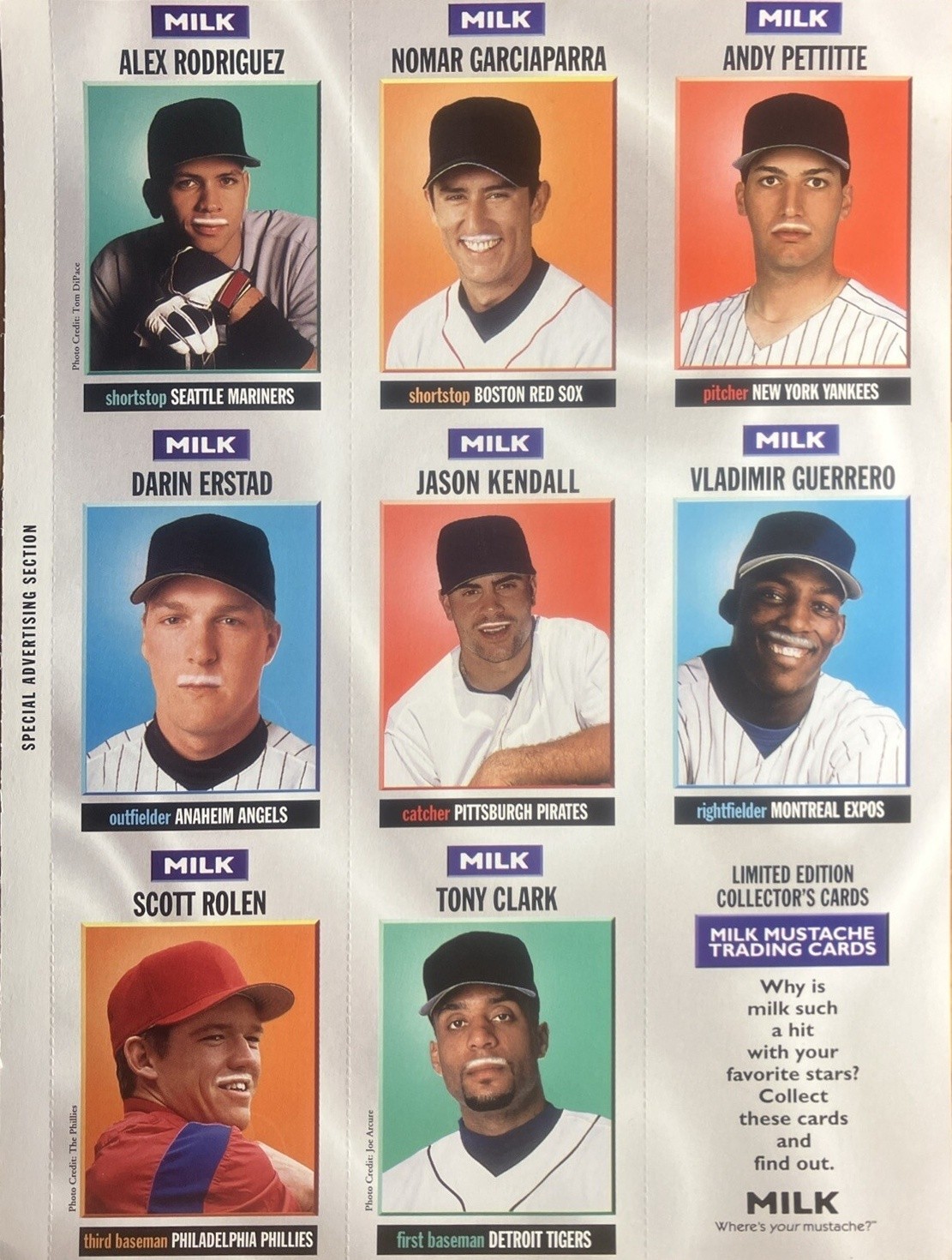 Milk Mustache 1997 MLB Trading-Card Uncut Sheet (Limited Edition Collector's Cards)