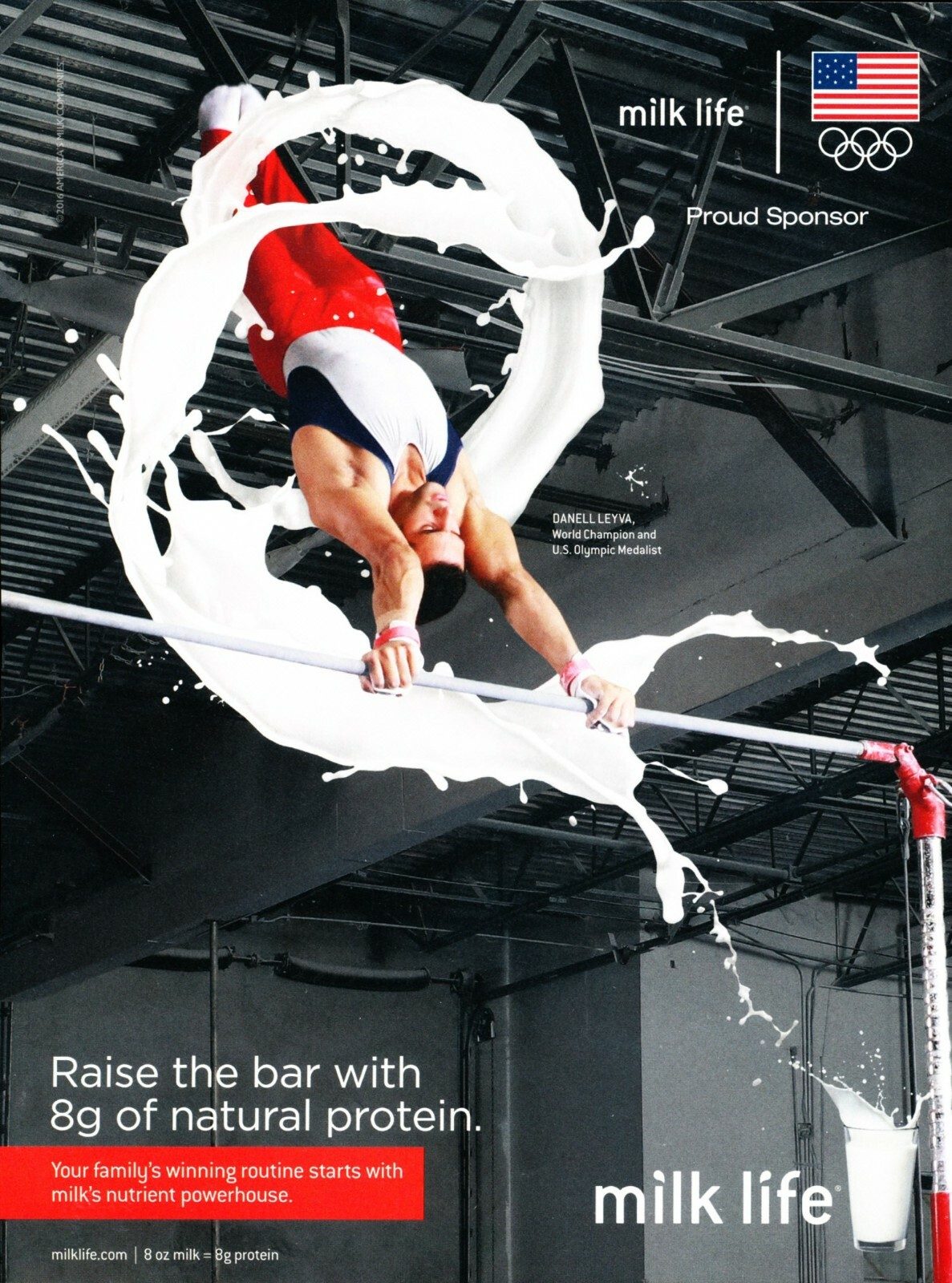 Danell Leyva — Milk Life 'Raise the bar with 8g of natural protein.'