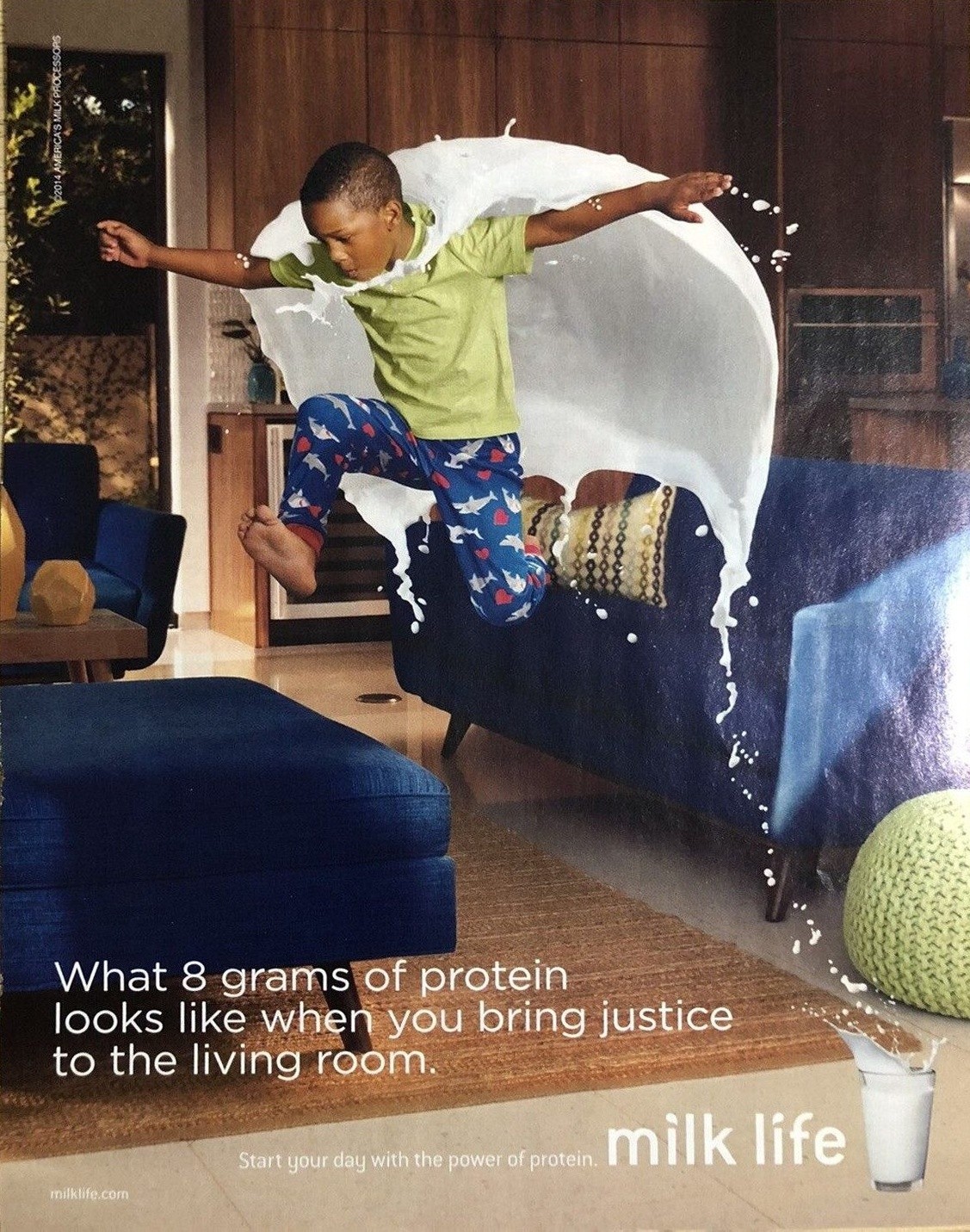 Milk Life — 'What 8 grams of protein looks like when you bring justice to the living room.' (superhero boy)
