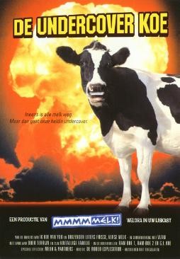 “De Undercover Koe” — cow milk-moustache postcard (Belgium)