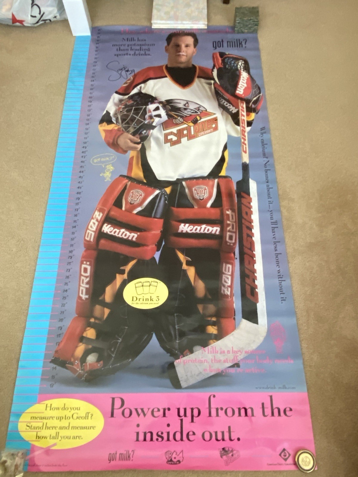 Geoff Sarjeant — Cincinnati Cyclones milk-mustache growth-chart poster (1996–97)