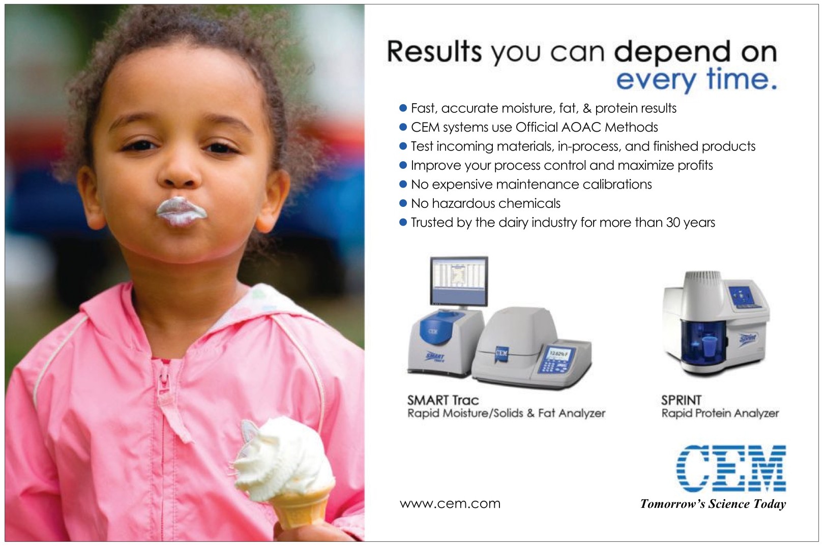 “Results you can depend on every time.” — CEM ad with a child’s white mustache